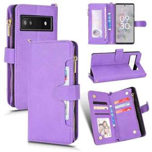 For Google Pixel 6a Litchi Texture Zipper Leather Phone Case(Purple)