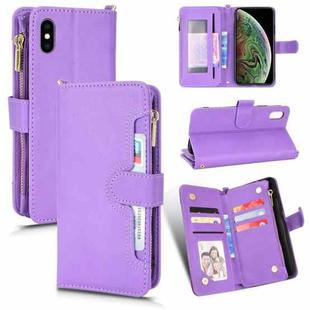 For iPhone XS Max Litchi Texture Zipper Leather Phone Case(Purple)