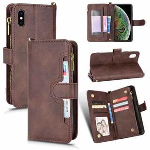 For iPhone XS Max Litchi Texture Zipper Leather Phone Case(Brown)