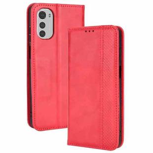 For Motorola Moto E32 4G Magnetic Buckle Retro Texture Leather Phone Case(Red)