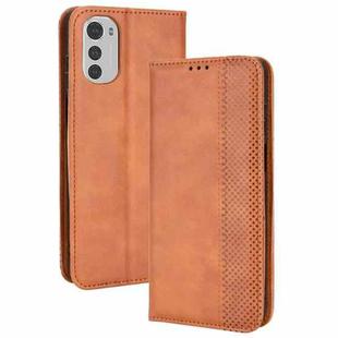 For Motorola Moto E32 4G Magnetic Buckle Retro Texture Leather Phone Case(Brown)