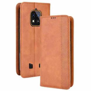 For Oukitel WP18 Magnetic Buckle Retro Texture Leather Phone Case(Brown)