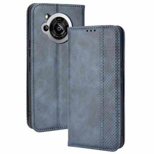 For Sharp Aquos R7 Magnetic Buckle Retro Texture Leather Phone Case(Blue)