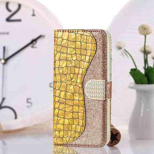 For Xiaomi Redmi 10C Laser Glitter Powder Crocodile Texture Leather Phone Case(Gold)