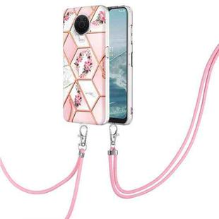 For Nokia G20 / G10 Splicing Marble Flower Pattern TPU Phone Case with Lanyard(Pink Flower)
