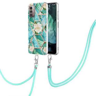 For Nokia G21 / G11 Splicing Marble Flower Pattern TPU Phone Case with Lanyard(Blue Flower)