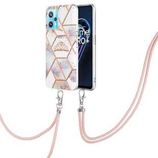 For OPPO Realme 9 Pro+ 5G Splicing Marble Flower Pattern TPU Phone Case with Lanyard(Imperial Crown)
