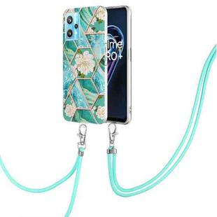 For OPPO Realme 9 Pro+ 5G Splicing Marble Flower Pattern TPU Phone Case with Lanyard(Blue Flower)