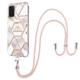 For Samsung Galaxy A03s US Version Splicing Marble Flower Pattern TPU Phone Case with Lanyard(Imperial Crown)