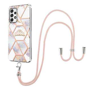 For Samsung Galaxy A13 4G Splicing Marble Flower Pattern TPU Phone Case with Lanyard(Imperial Crown)