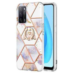 For OPPO A53s 5G / A55 5G / A54 4G Splicing Marble Flower Pattern TPU Ring Holder Case(Imperial Crown)