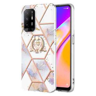 For OPPO A94 5G / A95 5G Splicing Marble Flower Pattern TPU Ring Holder Case(Imperial Crown)
