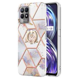 For OPPO Realme 8i Splicing Marble Flower Pattern TPU Ring Holder Case(Imperial Crown)