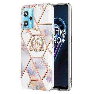 For OPPO Realme 9 Pro+ 5G Splicing Marble Flower Pattern TPU Ring Holder Case(Imperial Crown)