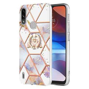 For Motorola Moto E7 Power / E7i Power Splicing Marble Flower Pattern TPU Ring Holder Case(Imperial Crown)