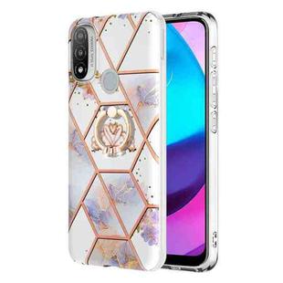 For Motorola Moto E20 / E30 / E40 Splicing Marble Flower Pattern TPU Ring Holder Case(Imperial Crown)