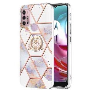 For Motorola Moto G30 / G20 / G10 / G10 Power Splicing Marble Flower Pattern TPU Ring Holder Case(Imperial Crown)