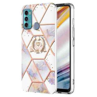 For Motorola Moto G60 / G40 Fusion Splicing Marble Flower Pattern TPU Ring Holder Case(Imperial Crown)