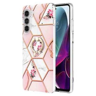 For Motorola Moto G200 5G Splicing Marble Flower Pattern TPU Ring Holder Case(Pink Flower)