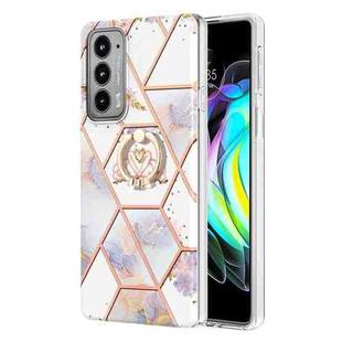 For Motorola Edge 20 Splicing Marble Flower Pattern TPU Ring Holder Case(Imperial Crown)