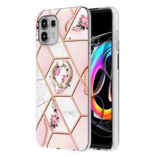 For Motorola Edge 20 Lite Splicing Marble Flower Pattern TPU Ring Holder Case(Pink Flower)