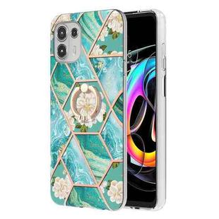 For Motorola Edge 20 Lite Splicing Marble Flower Pattern TPU Ring Holder Case(Blue Flower)