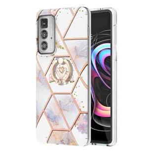 For Motorola Edge 20 Pro Splicing Marble Flower Pattern TPU Ring Holder Case(Imperial Crown)