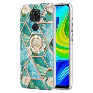 For Xiaomi Redmi Note 9 / 10X 4G Splicing Marble Flower Pattern TPU Ring Holder Case(Blue Flower)