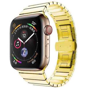 One-bead Steel Butterfly Buckle Watch Band For Apple Watch Ultra 49mm&Watch Ultra 2 49mm / Series 9&8&7 45mm / SE 3&SE 2&6&SE&5&4 44mm / 3&2&1 42mm(Gold)