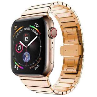 One-bead Steel Butterfly Buckle Watch Band For Apple Watch Ultra 49mm&Watch Ultra 2 49mm / Series 9&8&7 45mm / SE 3&SE 2&6&SE&5&4 44mm / 3&2&1 42mm(Rose Gold)