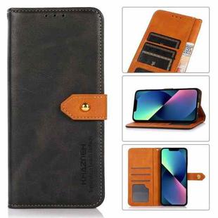 For iPhone 14 KHAZNEH Dual-color Cowhide Texture Flip Leather Phone Case (Black)