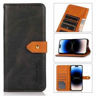 KHAZNEH Dual-color Cowhide Texture Flip Leather Phone Case For iPhone 14 Pro(Black)
