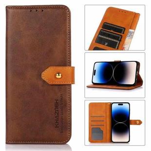 For iPhone 14 Pro KHAZNEH Dual-color Cowhide Texture Flip Leather Phone Case (Brown)