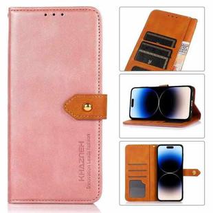 For iPhone 14 Pro Max KHAZNEH Dual-color Cowhide Texture Flip Leather Phone Case (Rose Gold)