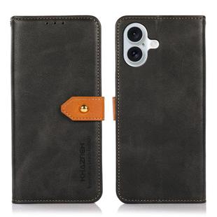 For iPhone 14 Max KHAZNEH Dual-color Cowhide Texture Flip Leather Phone Case(Black)