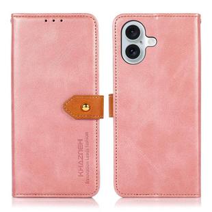 For iPhone 14 Max KHAZNEH Dual-color Cowhide Texture Flip Leather Phone Case(Rose Gold)