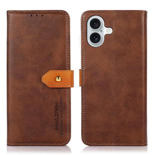 For iPhone 14 Max KHAZNEH Dual-color Cowhide Texture Flip Leather Phone Case(Brown)