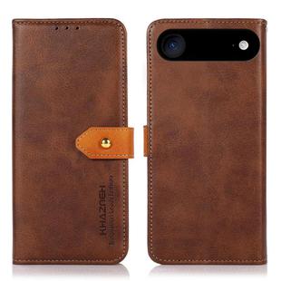 For iPhone 14 KHAZNEH Dual-color Cowhide Texture Flip Leather Phone Case(Brown)