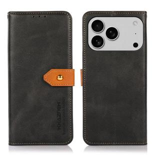 For iPhone 14 Pro KHAZNEH Dual-color Cowhide Texture Flip Leather Phone Case(Black)