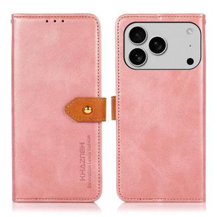 For iPhone 14 Pro Max KHAZNEH Dual-color Cowhide Texture Flip Leather Phone Case(Rose Gold)