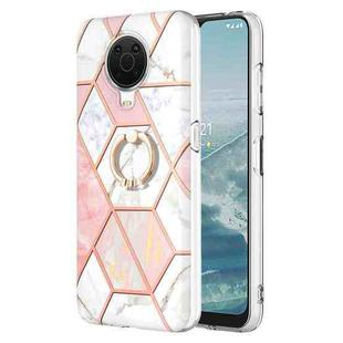For Nokia G20 / G10 Splicing Marble Pattern Dual-side IMD TPU Ring Holder Case(Pink White)