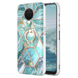 For Nokia G20 / G10 Splicing Marble Pattern Dual-side IMD TPU Ring Holder Case(Blue)