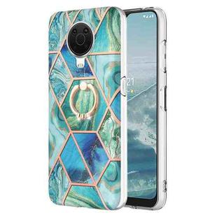 For Nokia G20 / G10 Splicing Marble Pattern Dual-side IMD TPU Ring Holder Case(Green)