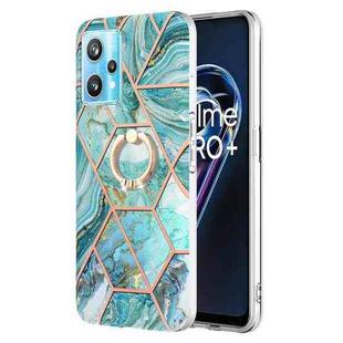 For OPPO Realme 9 Pro 5G Splicing Marble Pattern Dual-side IMD TPU Ring Holder Case(Blue)