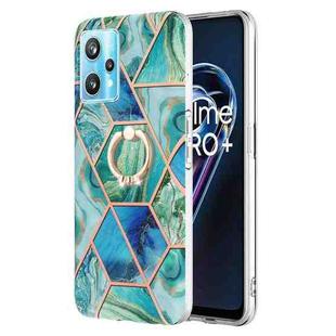 For OPPO Realme 9 Pro 5G Splicing Marble Pattern Dual-side IMD TPU Ring Holder Case(Green)