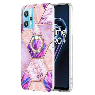 For OPPO Realme 9 Pro 5G Splicing Marble Pattern Dual-side IMD TPU Ring Holder Case(Light Purple)