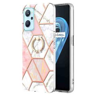 For OPPO Realme 9i / A36 / A96 4G Splicing Marble Pattern Dual-side IMD TPU Ring Holder Case(Pink White)