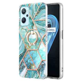 For OPPO Realme 9i / A36 / A96 4G Splicing Marble Pattern Dual-side IMD TPU Ring Holder Case(Blue)