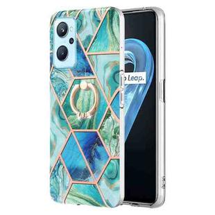 For OPPO Realme 9i / A36 / A96 4G Splicing Marble Pattern Dual-side IMD TPU Ring Holder Case(Green)