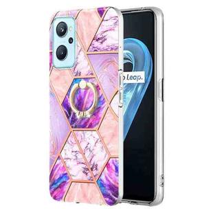 For OPPO Realme 9i / A36 / A96 4G Splicing Marble Pattern Dual-side IMD TPU Ring Holder Case(Light Purple)